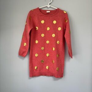 Egg by Susan Lazar Girls 4 Years/4T Coral Sweater Dress Gold Polka Dots Tunic